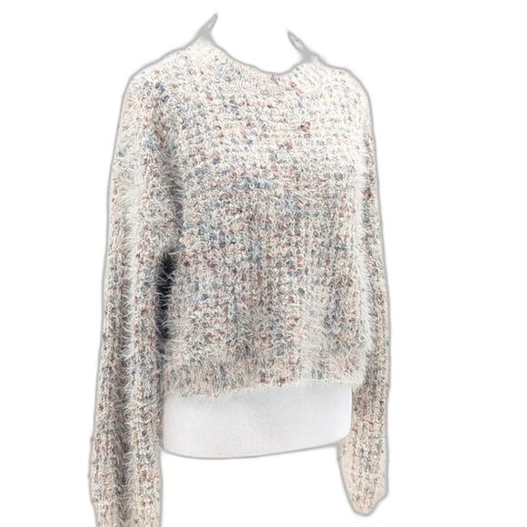 Lush Lovely Time Blush Pink Fuzzy Cropped Oversized Knit Sweater Size Large - Picture 1 of 7